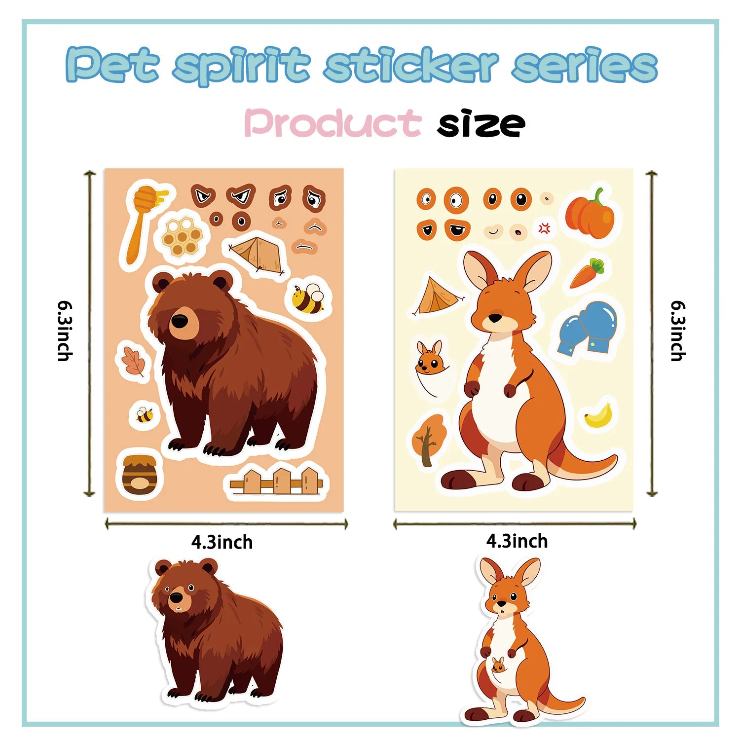 8/16/24PCS Puzzle Stickers Cute Cartoon Animals Make a Face Stickers DIY Handicrafts Stationery Stickers