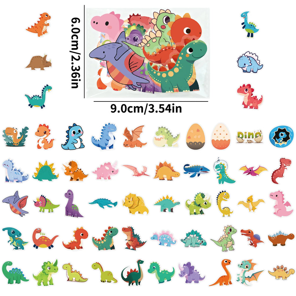 56PCS Dinosaur Transparent PET Stickers Cute Cartoon Children's Reward DIY Stationery Notebook Pen Holder Material Stickers