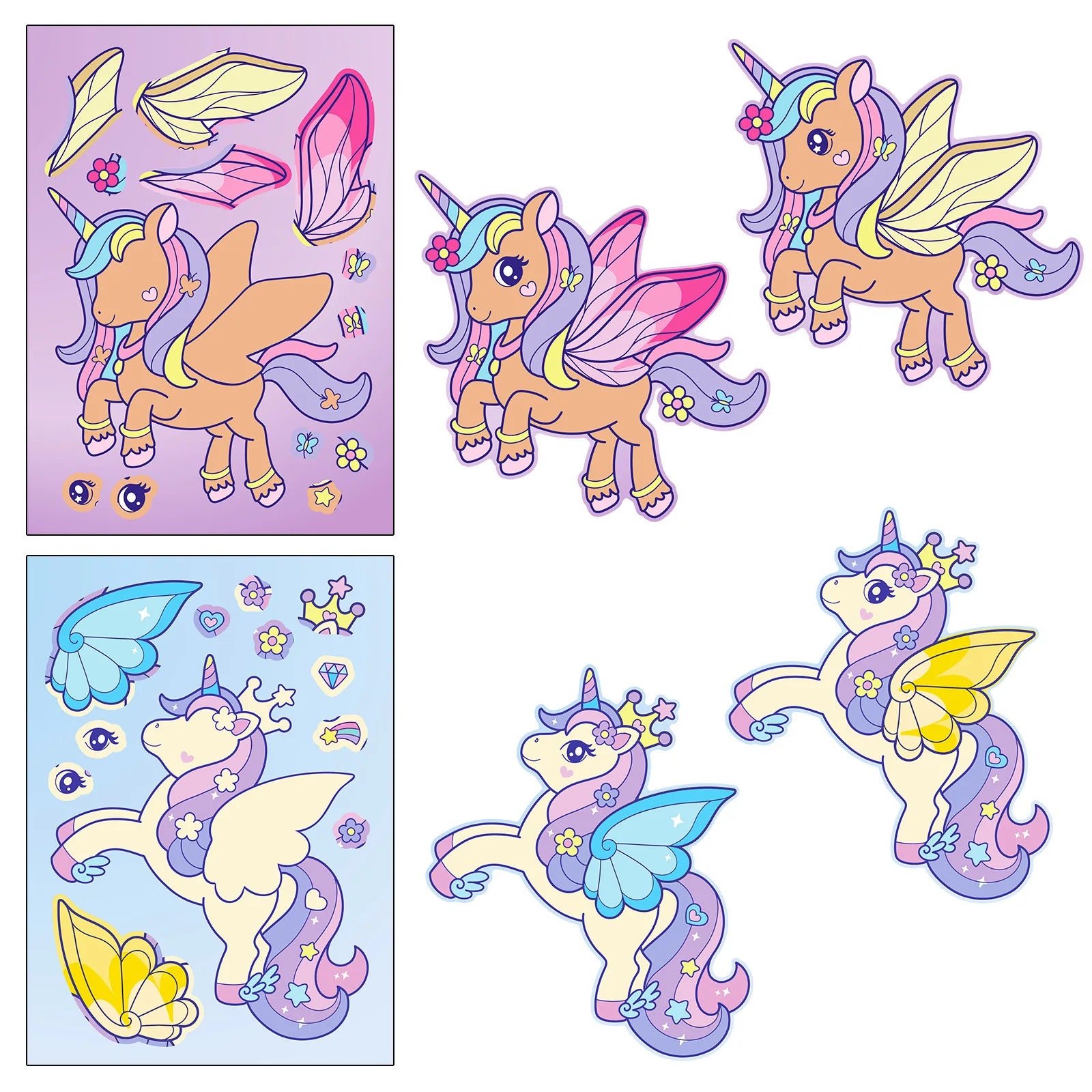 6/12PCS Rainbow Horse DIY Puzzle Sticker Games Unicorn Make A Face Funny Assemble Educational Stickers