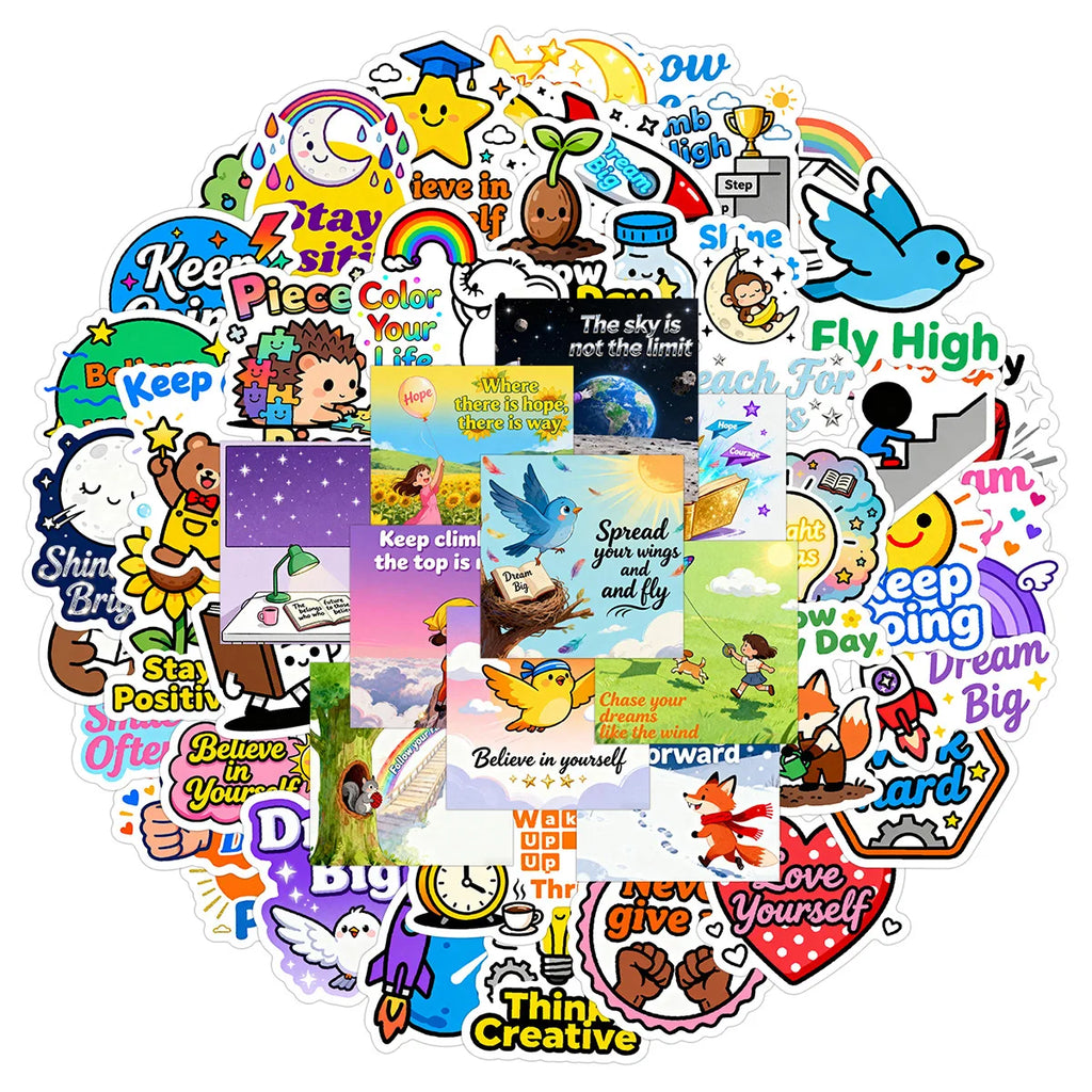 50/100PCS Positive Phrase Graffiti Stickers Water Cup Mobile Waterproof Decoration Stationery Notebook Reward Incentive Stickers