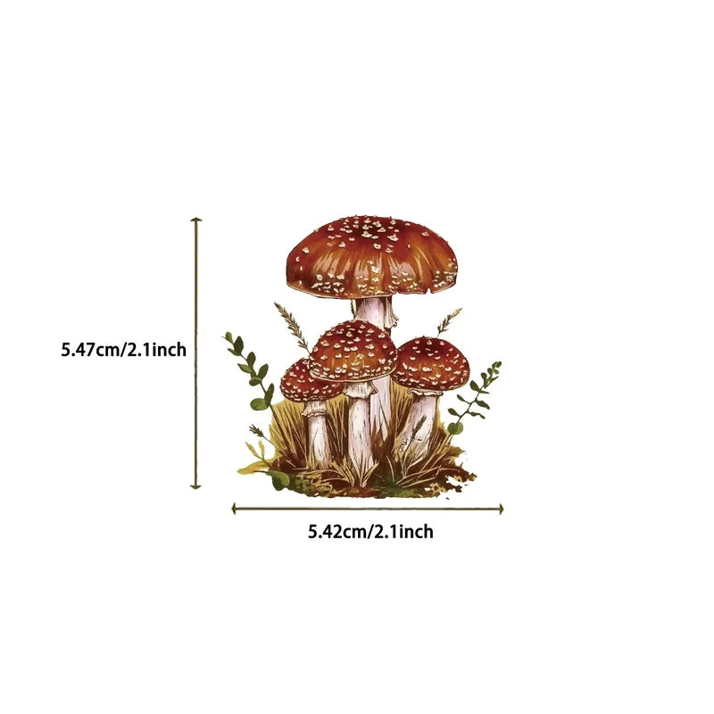 50PCS Vintage Red Mushroom PET Sticky Sticker Aesthetic Stationery DIY Decoration Scrapbooking School Supplies for Kids