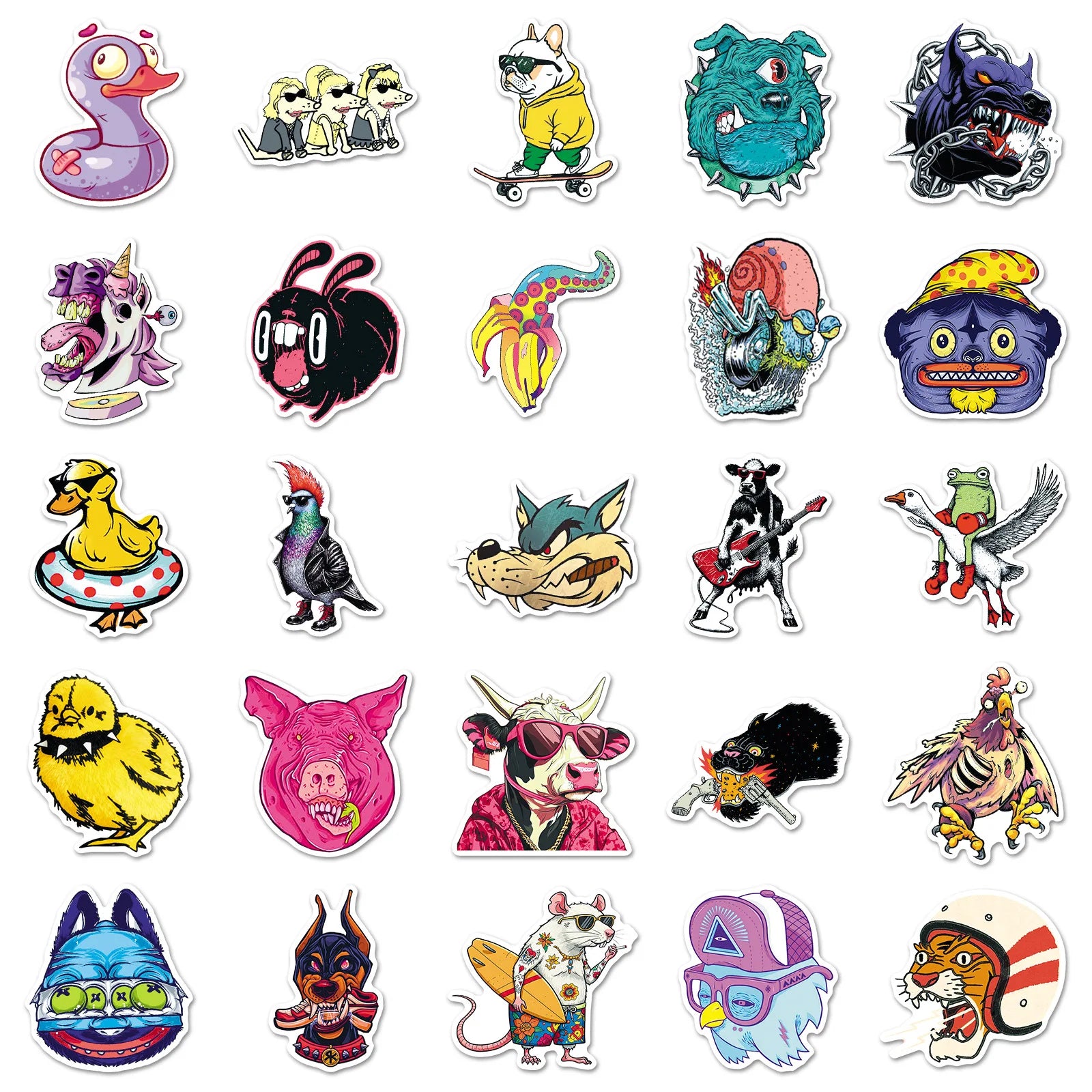 50Pcs Trendy Funny Animal Stickers Phone Laptop Notebook Stationery Suitcase Cup Cute DIY Decals Waterproof Decor Sticker
