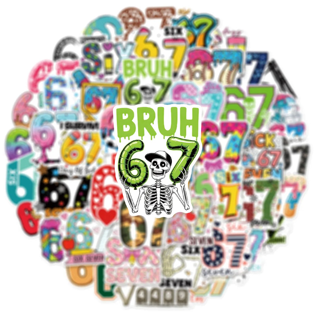 50/100 Pcs Unique Fun Colorful Number 67 Doodle Stickers DIY Game for Skate Helmet Cup Phone Waterproof Decals