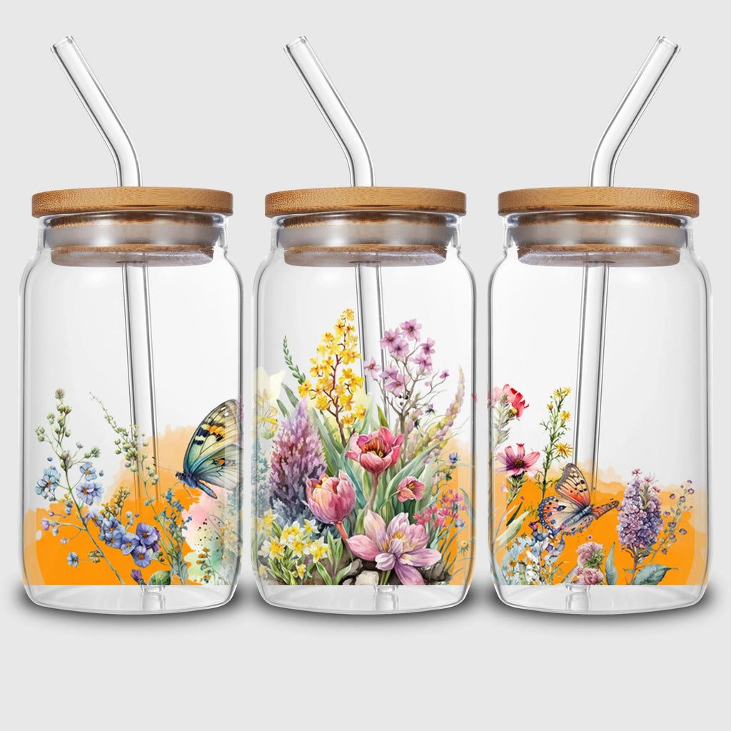 5 Sheets Plant UV DTF Cup Stickers, DTF Transfer Stickers, Waterproof Flower Wipe-Off Transfer Paper for 16oz Glass, Mug
