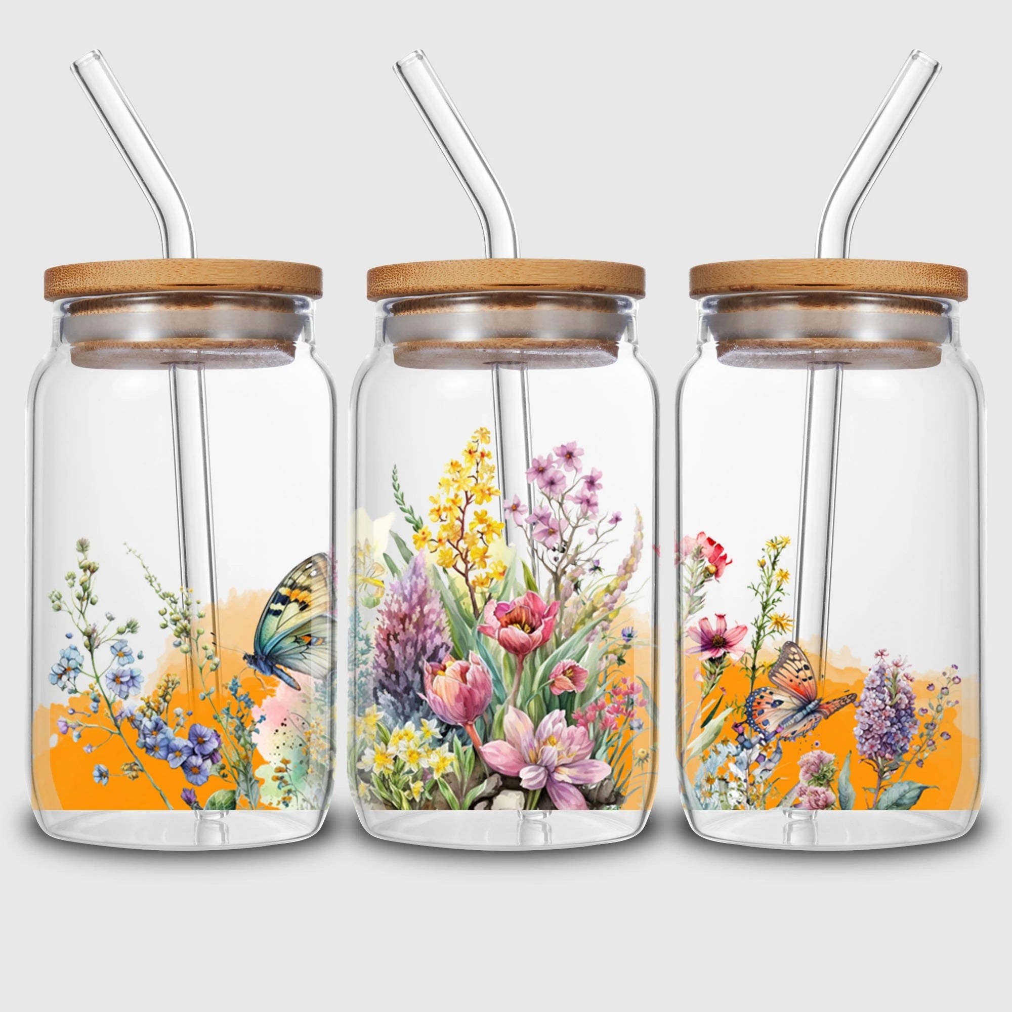 5 Sheets Plant UV DTF Cup Stickers, DTF Transfer Stickers, Waterproof Flower Wipe-Off Transfer Paper for 16oz Glass, Mug