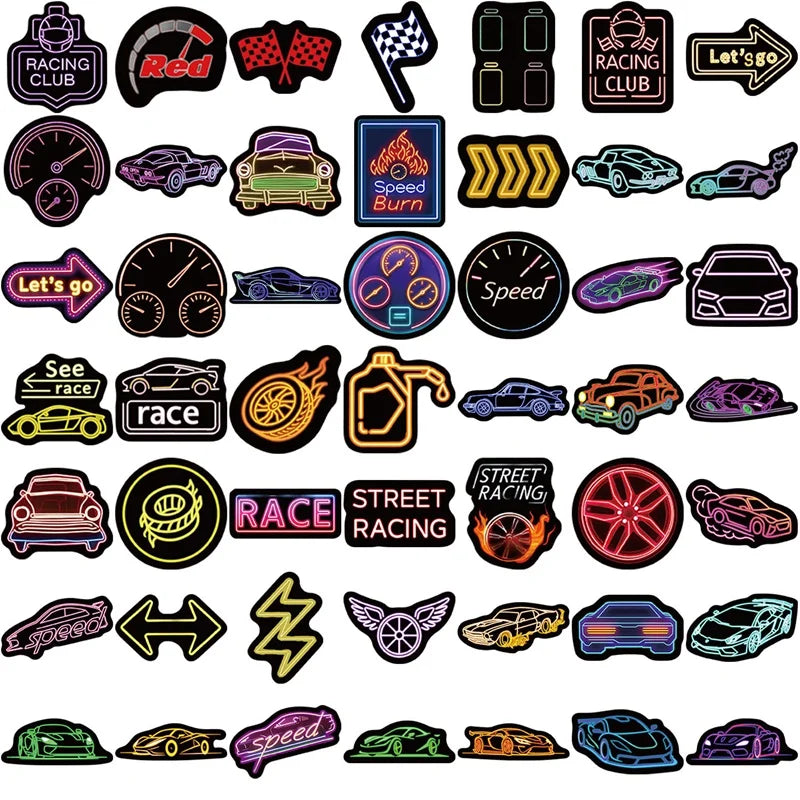 10/30/50PCS Kawaii Neon Car Sticky PVC Sticker Aesthetic Stationery DIY Decoration Scrapbooking Children's Supplies