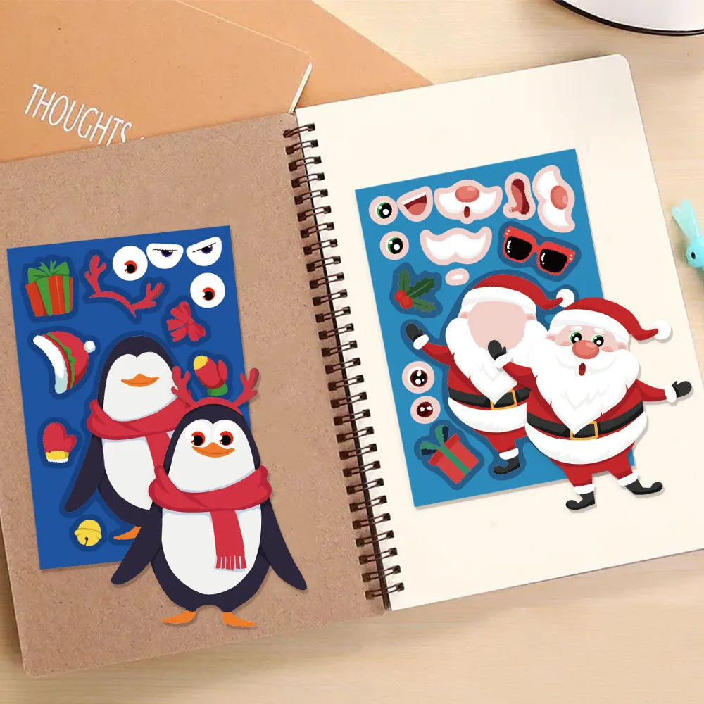 8PCS Creative Christmas Face Changing Series Collage Fun Stickers DIY Manual Luggage Skateboard Notebook Gooka Stickers