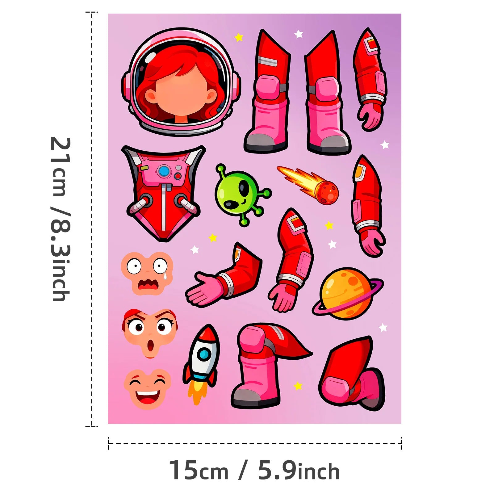 6/12/18Pcs Colorful Space Adventure Puzzle Stickers, Rocket Astronaut Decals for Stationery Notebook Fridge Desk Decor