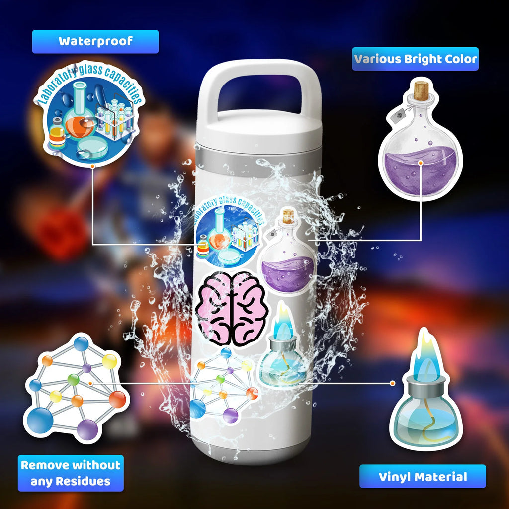 50/100PCS Scientific Chemistry Equipment Laboratory Cartoon DIY Computer Notebook Stationery Decorative Stickers