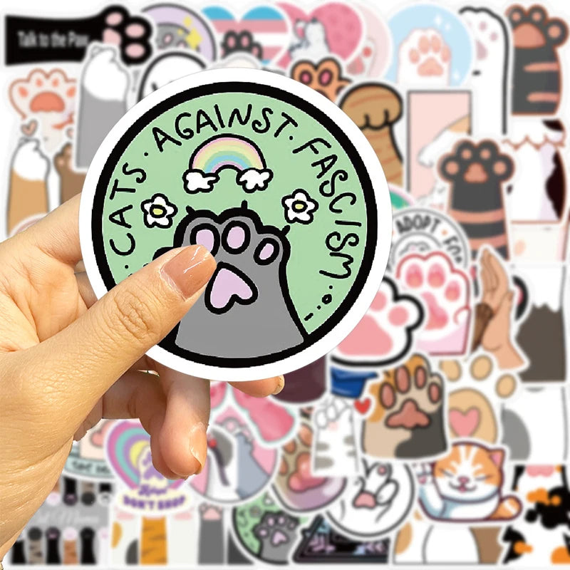 10/30/61PCS Cute Cat Paw PVC Sticker Aesthetic Children's Decoration Scrapbooking Korean Stationery School Supplies for Kids