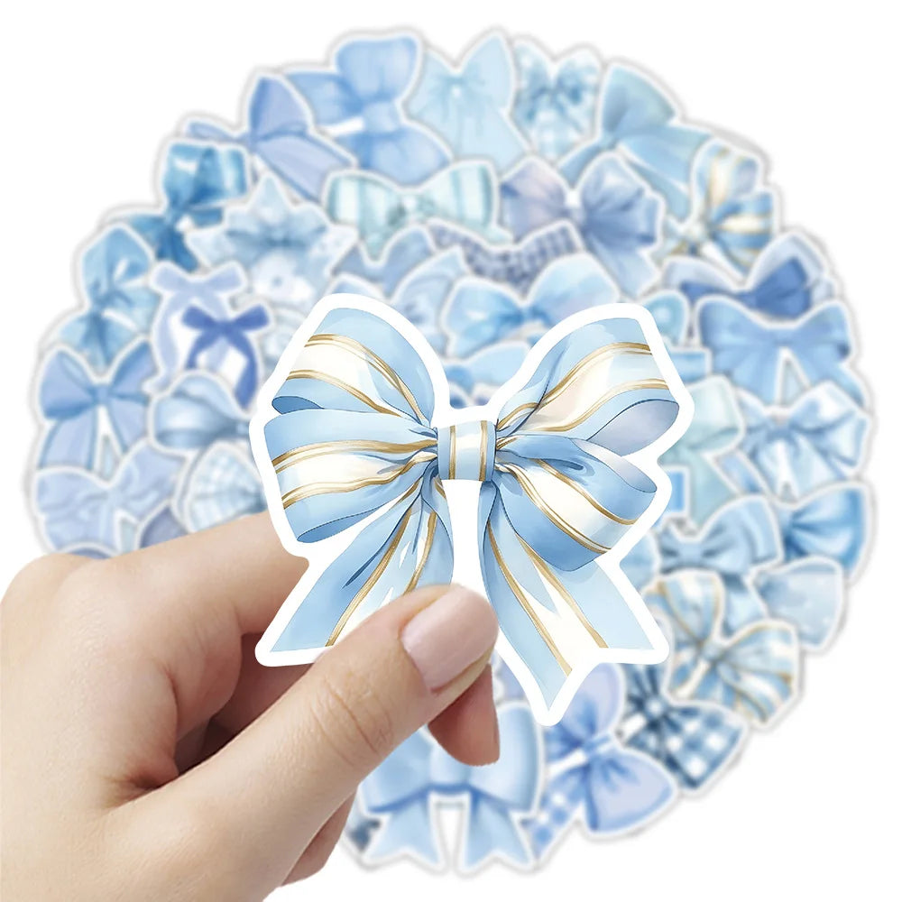 50/100PCS Cartoon Blue Bow Stickers Decorative Stationery Box Waterproof Stickers