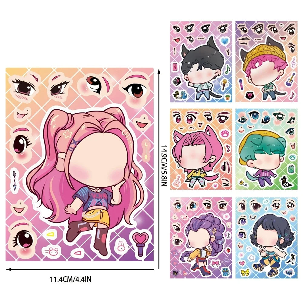 8/16/24 PCS Anime Cartoon Make a Face Stickers DIY Handicrafts Waterproof Puzzle Reward Stationery Stickers