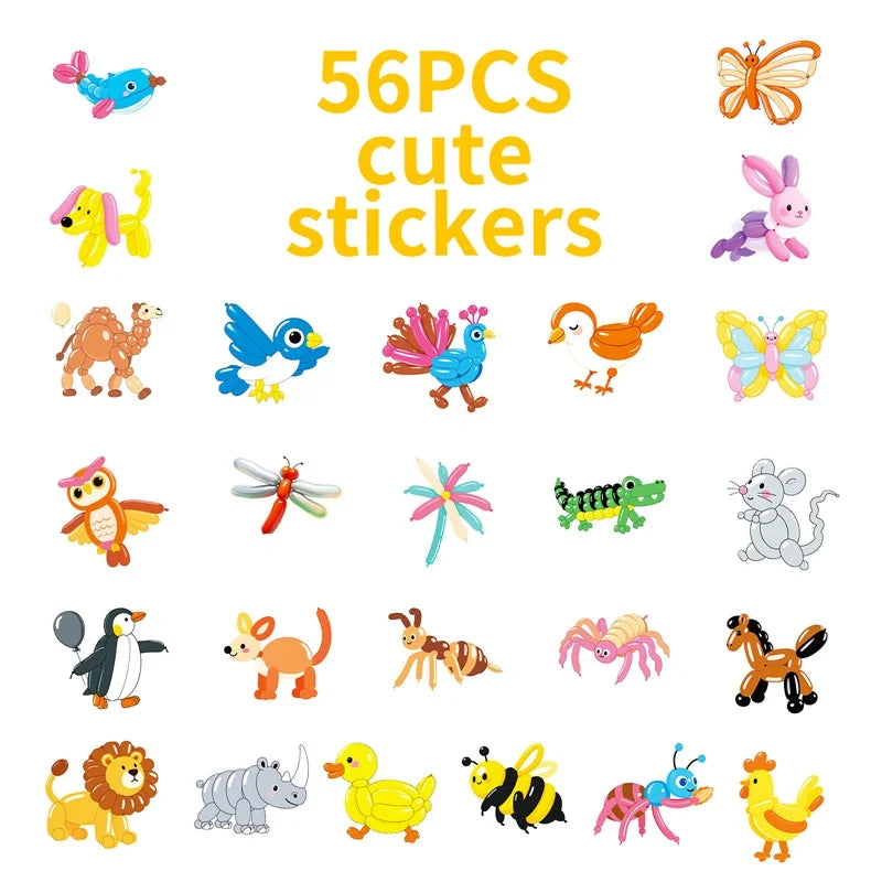 10/30/56PCS Kawaii Balloon Animal PVC Sticky Sticker Aesthetic Children's DIY Decoration Scrapbooking School Supplies