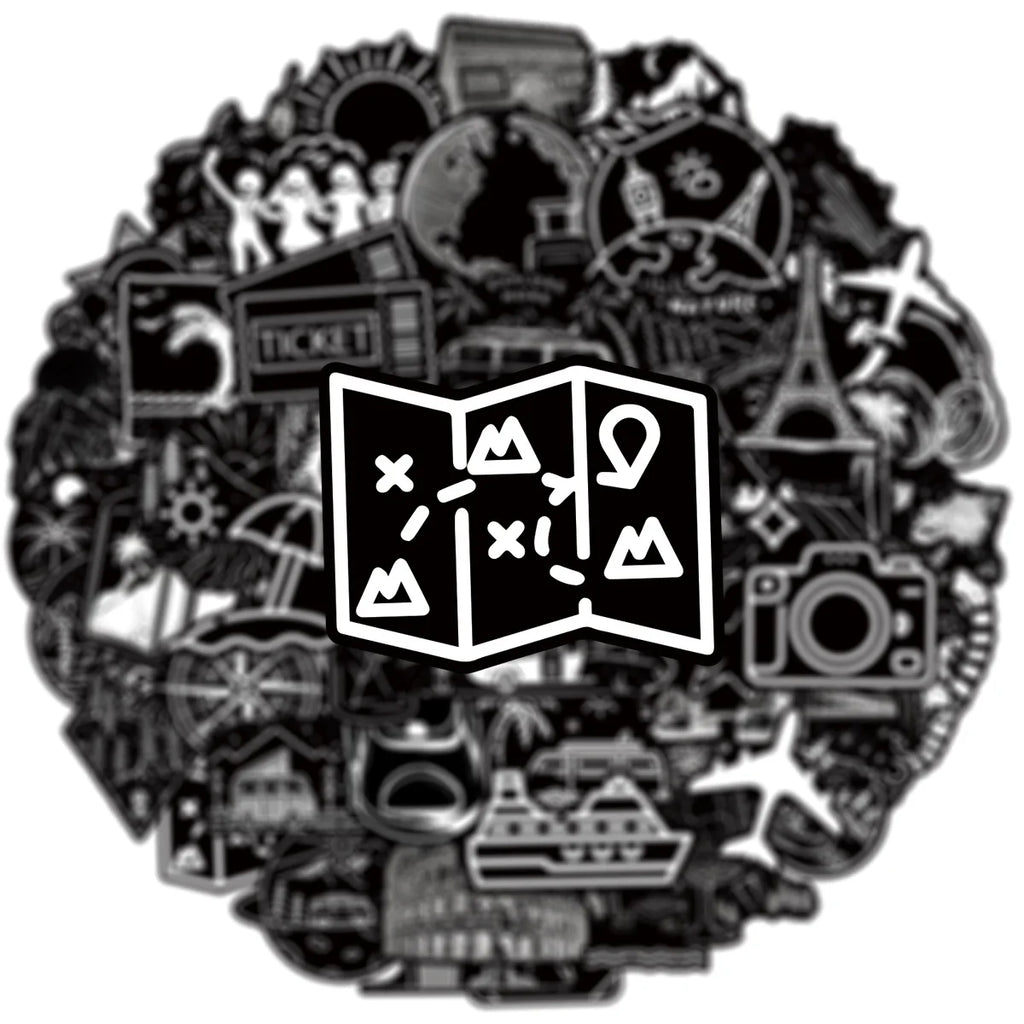 50PCS Black & White Outdoor Travel Cool Graffiti Stickers Decorative Phone Tablets Luggage Waterproof Sticker
