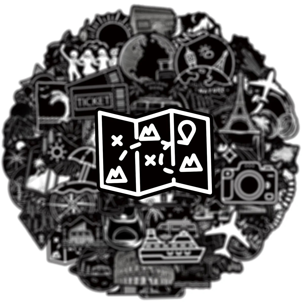50PCS Black & White Outdoor Travel Cool Graffiti Stickers Decorative Phone Tablets Luggage Waterproof Sticker