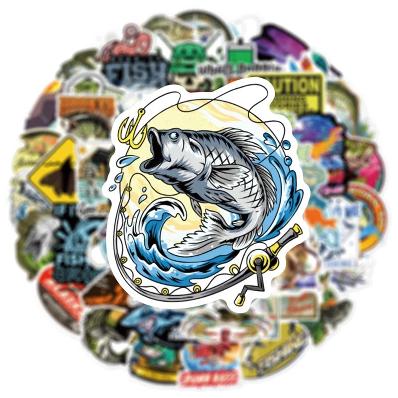 10/30/50PCS Cartoon Fishing Sticker Aesthetic PVC Children's Korean Stationery School Supplies Decoration Scrapbooking for Kids