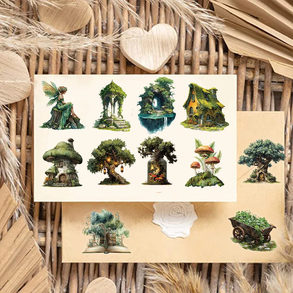 50PCS Transparent Forest Theme Green Series Decorative Graffiti Stickers DIY Phone Case Laptop Tablet Toy Stickers