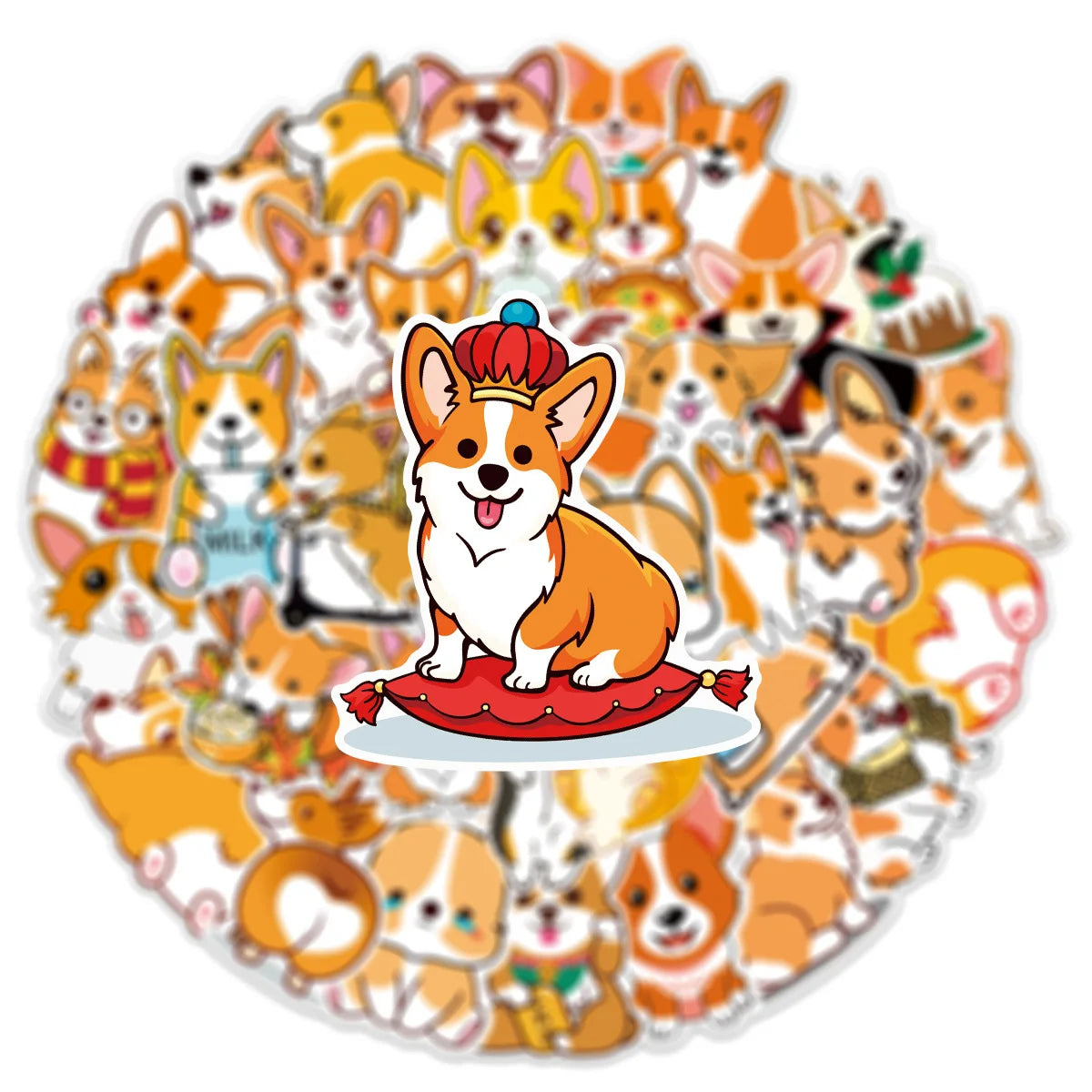 50PCS/pack Cute Cartoon Pet Dog Corgi Graffiti Stickers For Water Cup Trolley Stationery ,Non Repetitive Waterproof Stickers