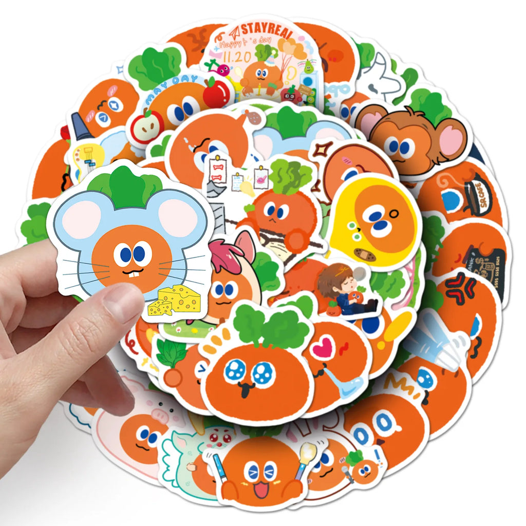 50-Pack Cartoon Carrot DIY Graffiti Stickers Waterproof Decorations for Students Notebooks Laptops Suitcases Fridge