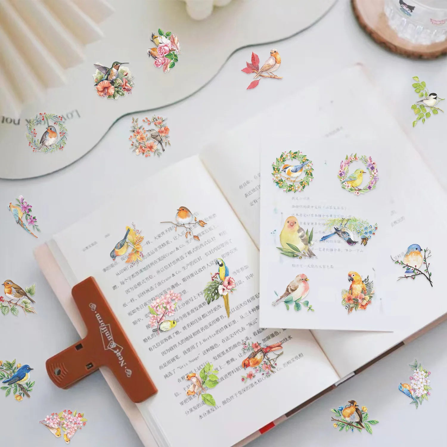 50Pcs Transparent Watercolor Bird Sticker Waterproof Transparent PET Decor Guitar Notebook Stationary Stickers