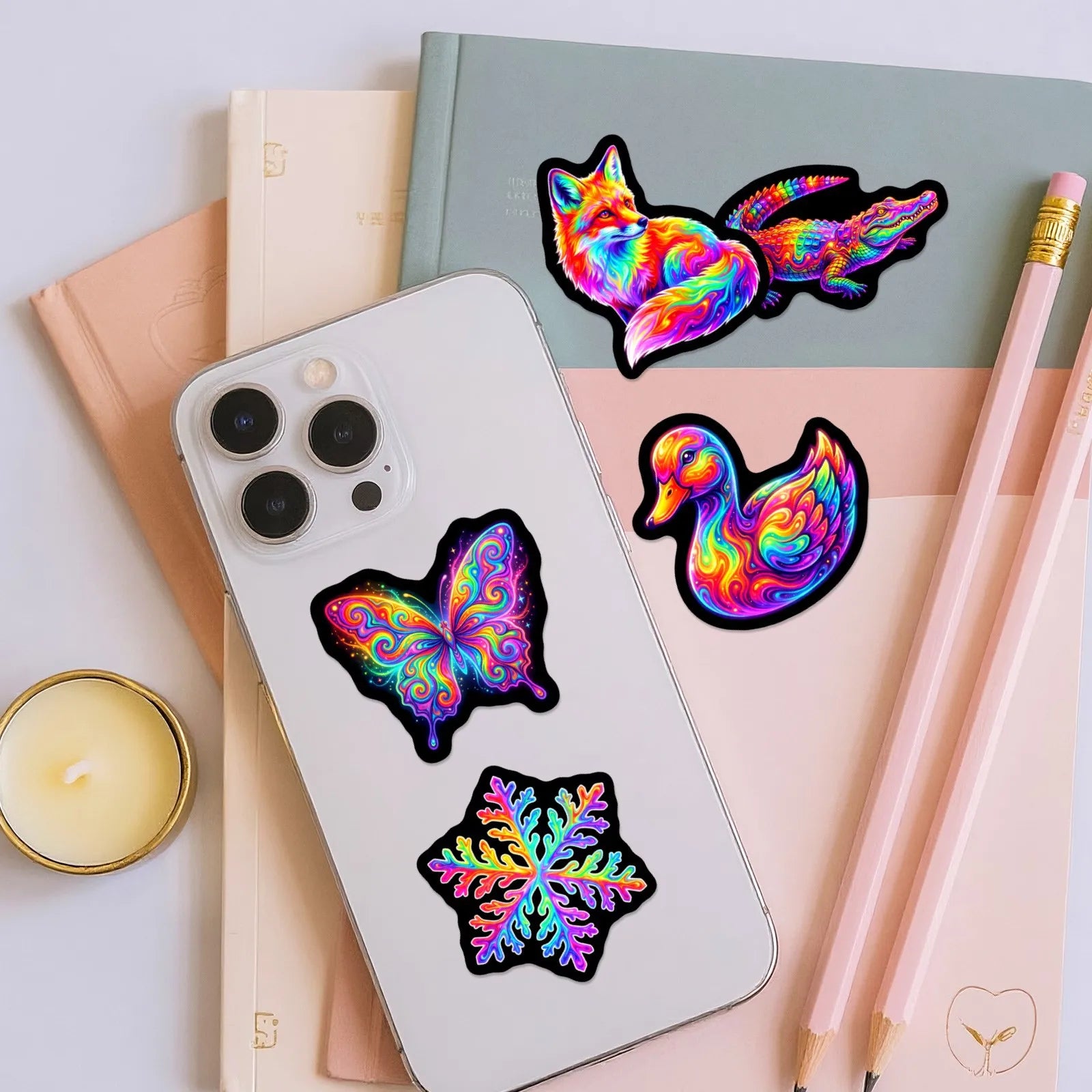 50/100 Pcs HD Rainbow Tie Dye Abstract Art Stickers Waterproof Durable for Phone Case Scrapbook Guitar Scooter Helmet Decals