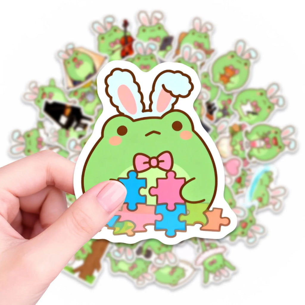 50/100Pcs Cartoon Frog HD Watercolor Doodle Stickers DIY for Stationery Box Pen Holder File Folder Phone Desk Helmet Thick Decal