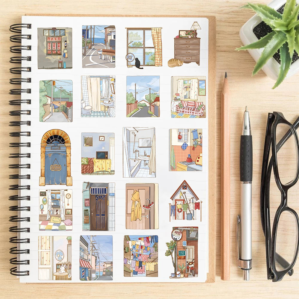 50PCS Alley houses Sticker Notebook Graffiti Landscape Waterproof Coffee Laptop Luggage Fashion Skateboard Harajuku Sticker