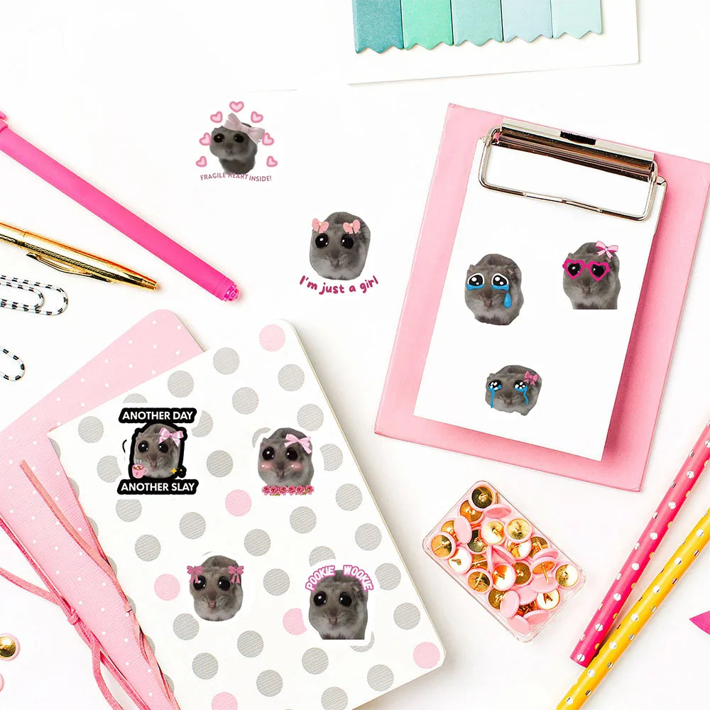 500PCS Sad Hamster Stickers Graffiti Nostalgia Stationery Vintage DIY Scrapbook Laptop Luggage Phone Guitar Scrapbook Sticker