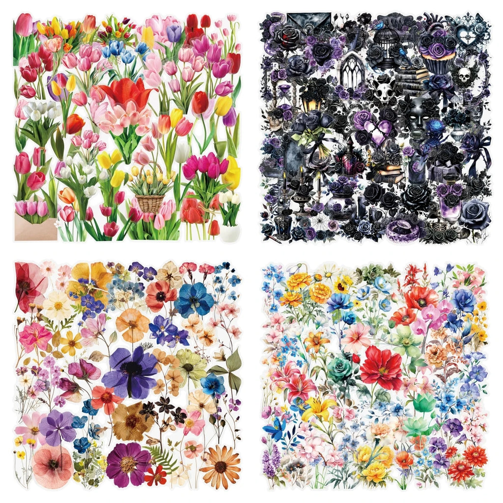 200PCS Transparent Plant Flower Leaf Stickers PET Decorative Water Cups Handbooks Phone Stationery Boxes Waterproof Stickers