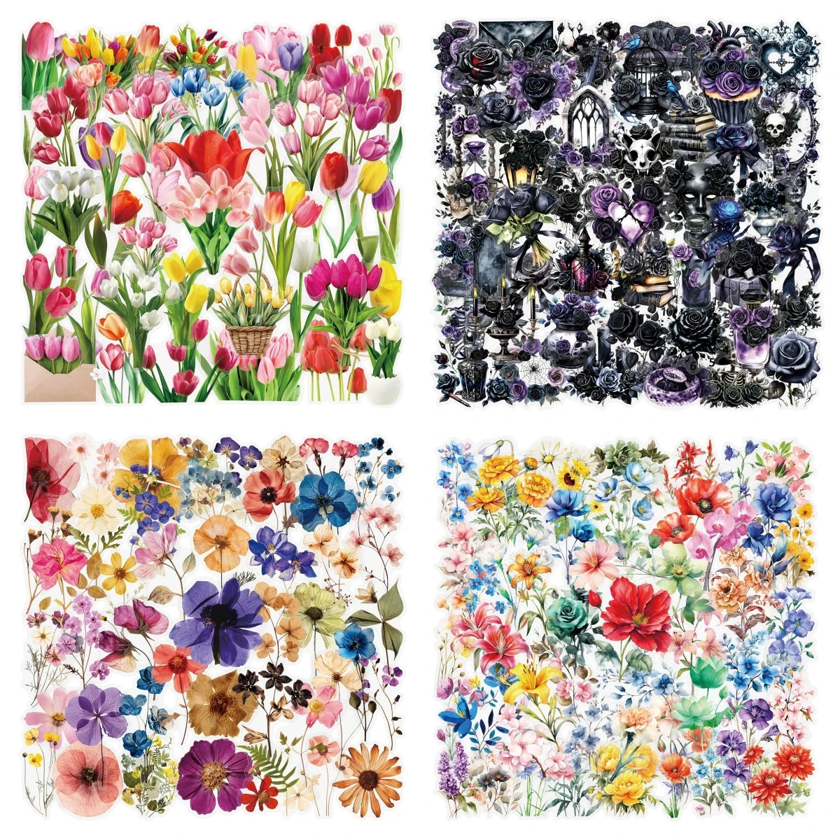 200PCS Transparent Plant Flower Leaf Stickers PET Decorative Water Cups Handbooks Phone Stationery Boxes Waterproof Stickers