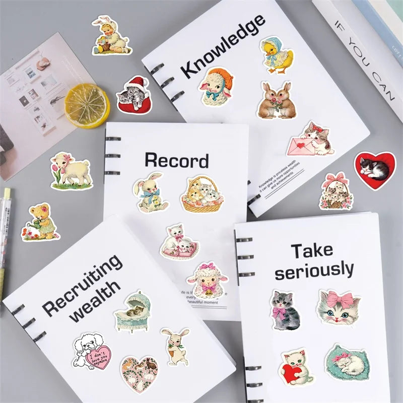 10/30/50PCS Cute Rabbit Cat Sticky PVC Sticker Aesthetic Children's Stationery DIY Decoration Scrapbooking School Supplies