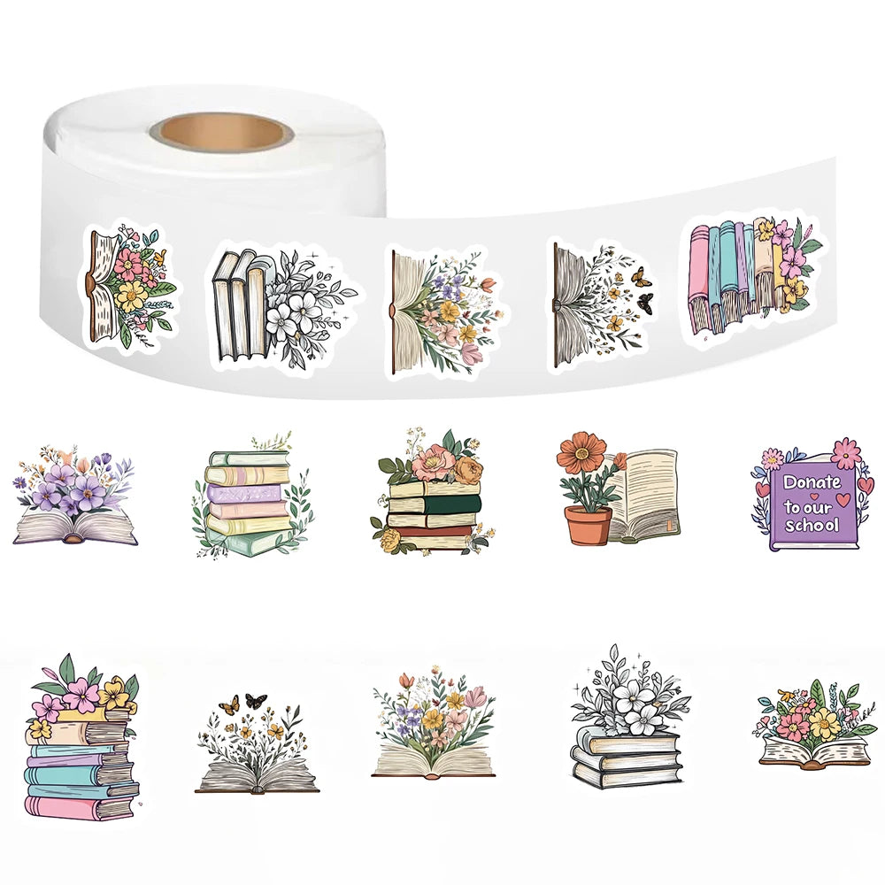500PCS Reading Flowers Roll Stickers Notebook Laptops Graffiti DIY Gift Phone Home Decorative Waterproof Aesthetic Stickers