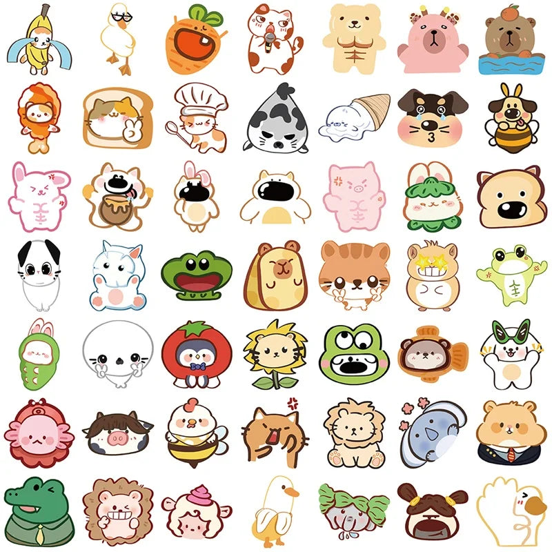 10/30/50PCS Kawaii Strange Animals PVC Sticky Sticker Aesthetic Stationery DIY Colorful Decoration Scrapbooking School Supplies