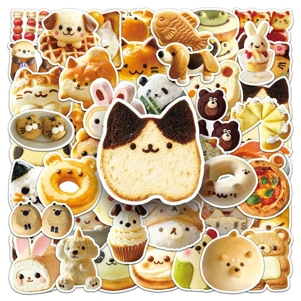 50PCS PACK Cartoon Bread Animal Stickers Cute Creative Waterproof Decorative Refrigerator Water Cup Notebook Luggage Stickers