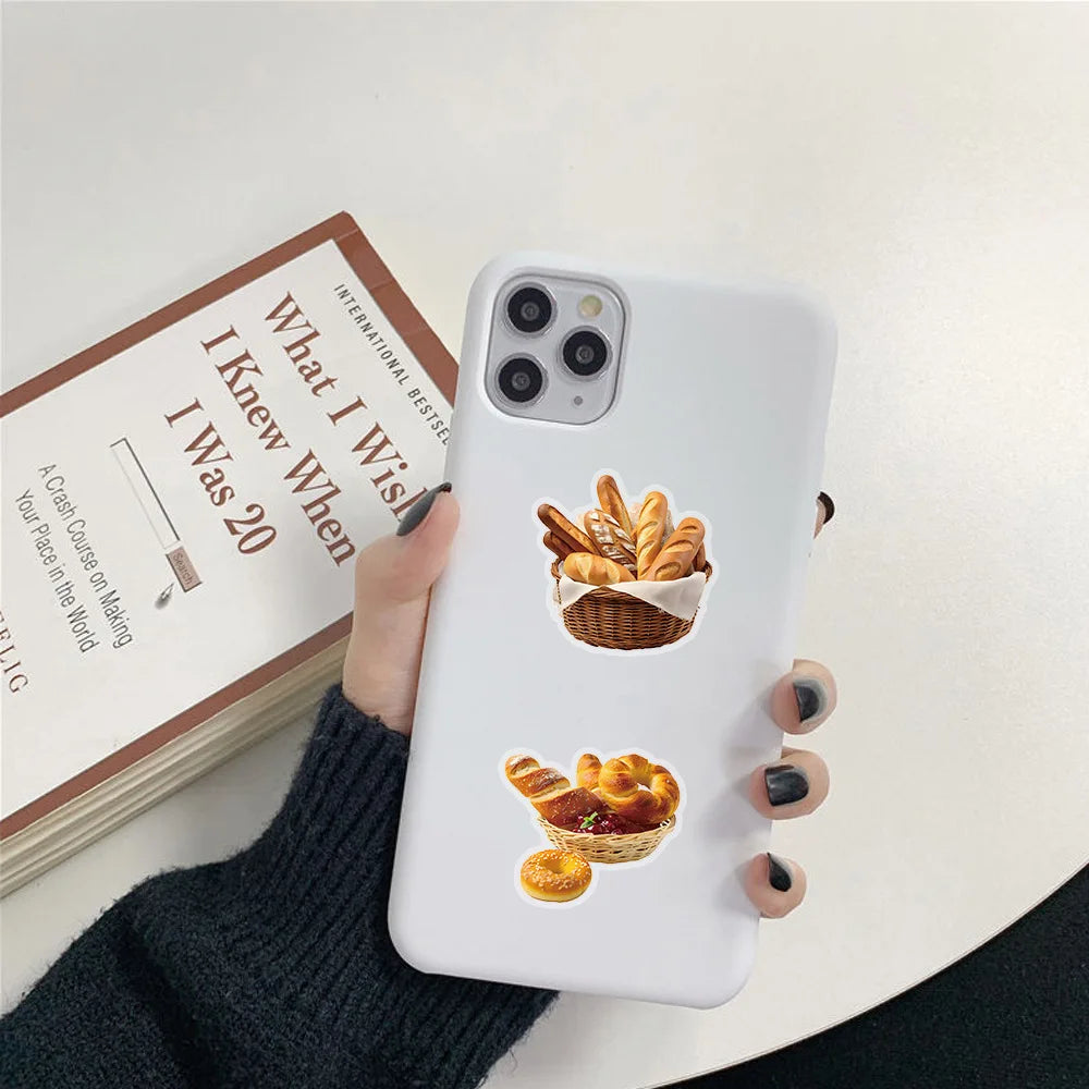 50/100 Pcs Cartoon Bread Series PET Clear Creative Waterproof Stickers for Fridge Cabinet Cup Stationery Box Suitcase Decals