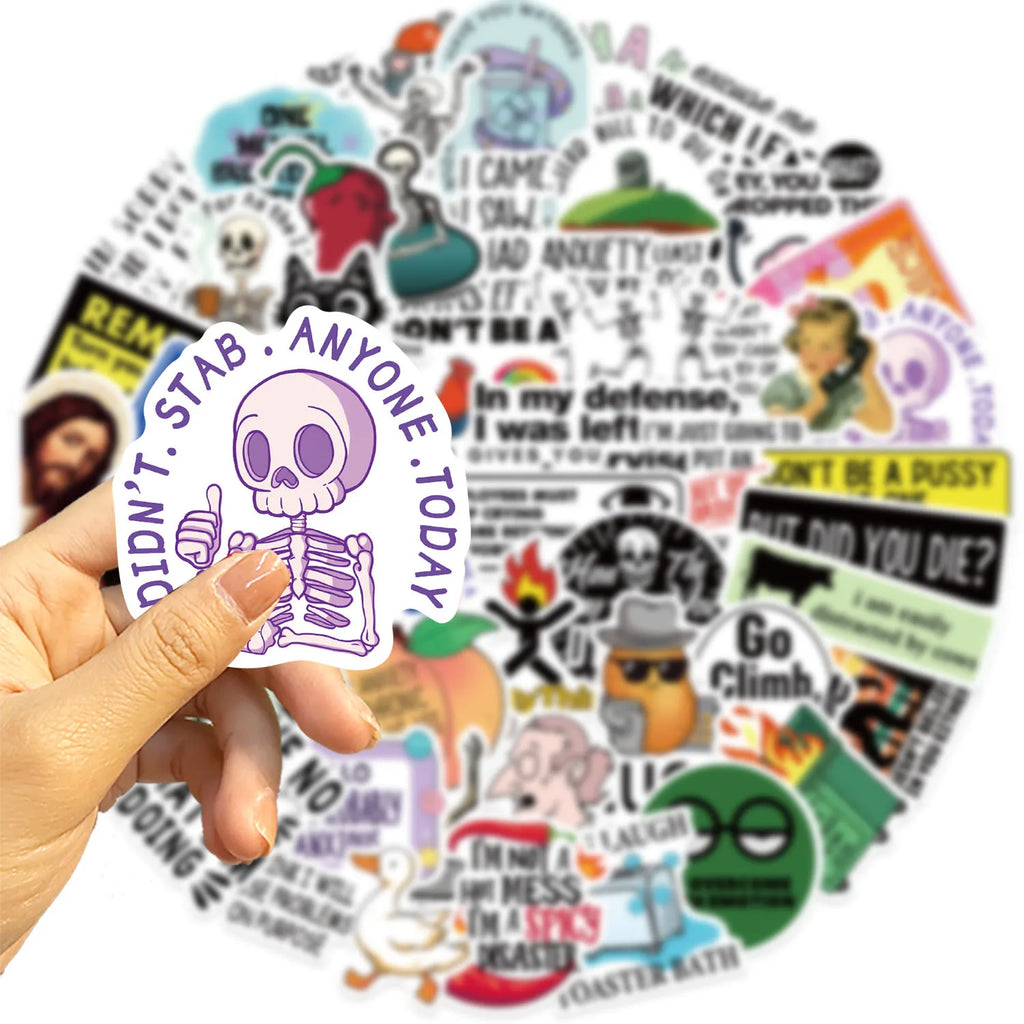 50PCS Funny Snarky Meme Stickers Cartoon Decals Decoration DIY Notebook Fridge Phone Bike Laptop Guitar Graffiti Stickers