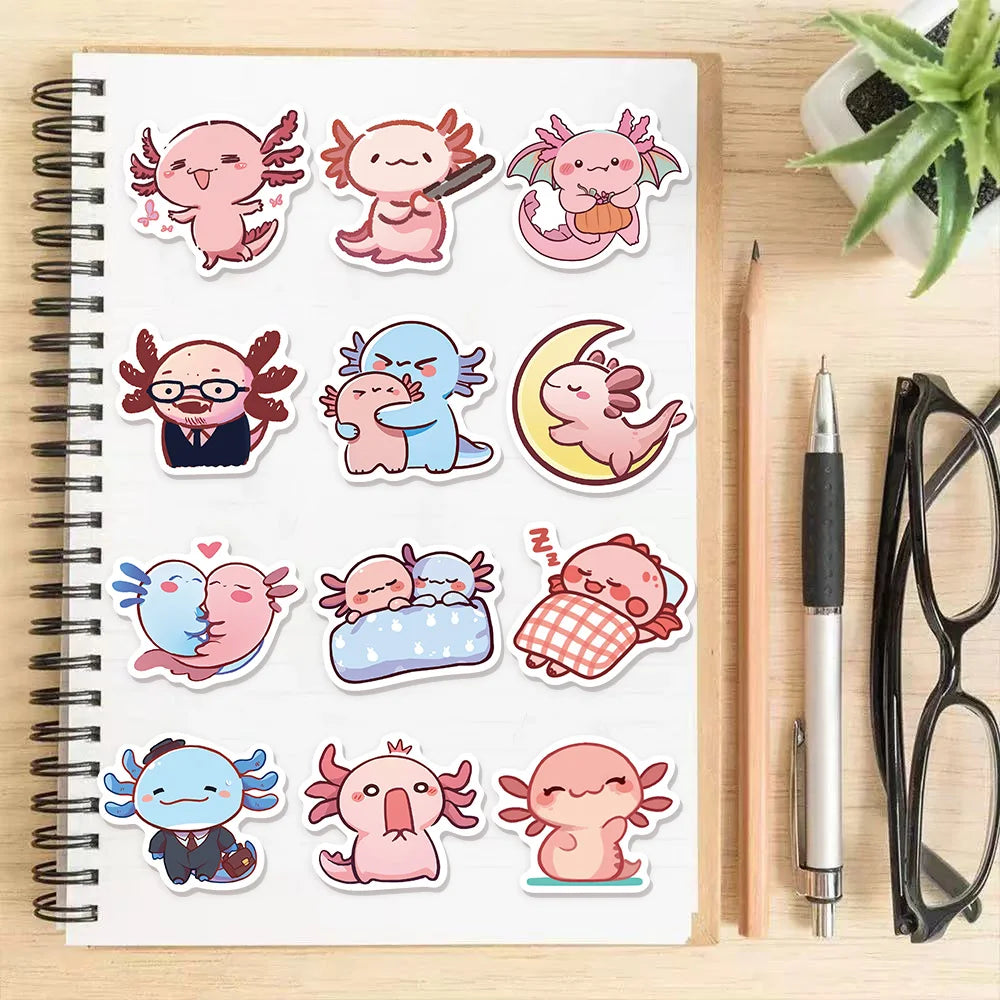 50PCS Cartoon Animal Fun Axolotl Graffiti Stickers DIY Manual Scrap Book Tablet Trendy Decoration Toy Stickers