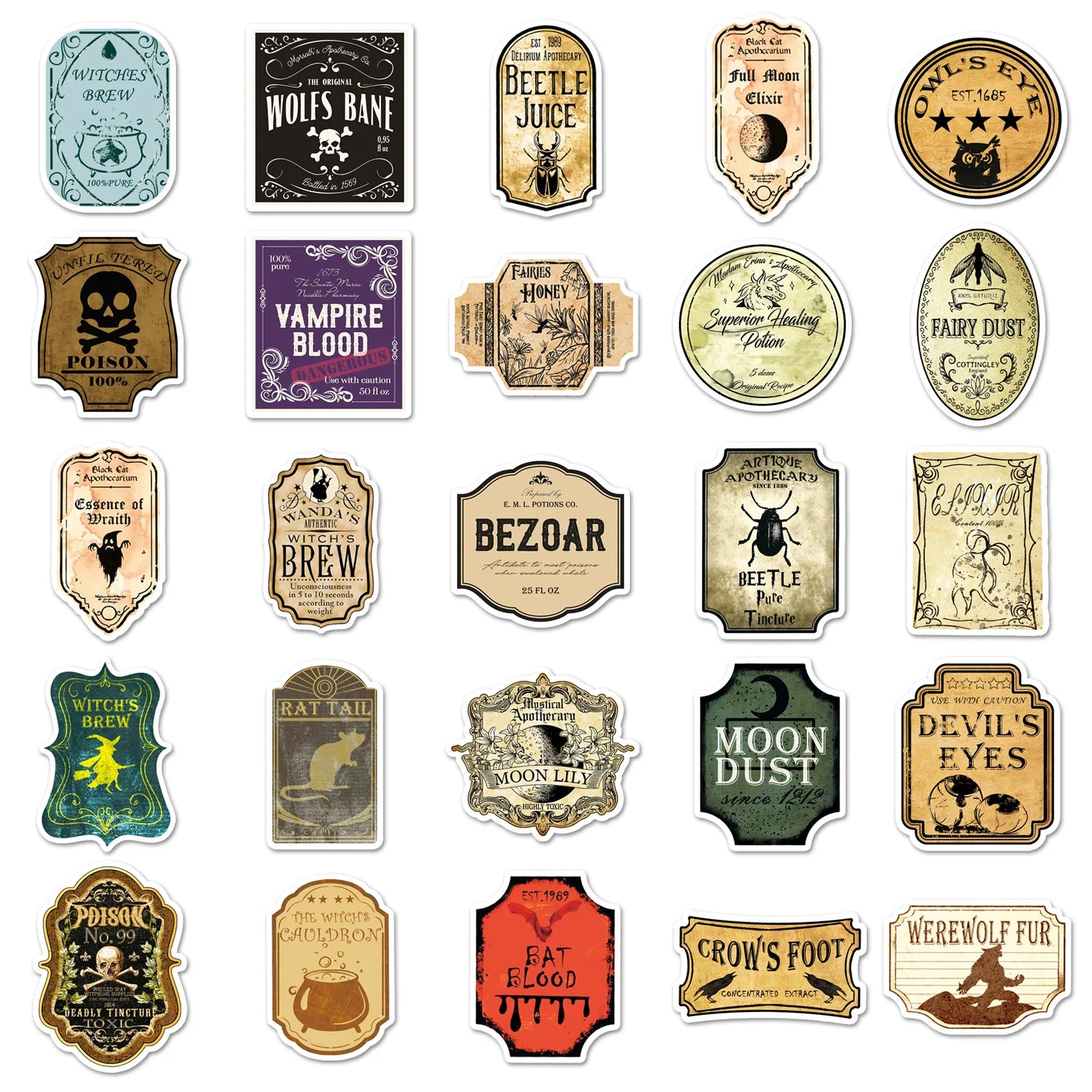 100Pcs Pack Magic Potion Label Graffiti Sticker Personality Retro Decal Decor Stationery Notebook Skateboard Luggage Sticker