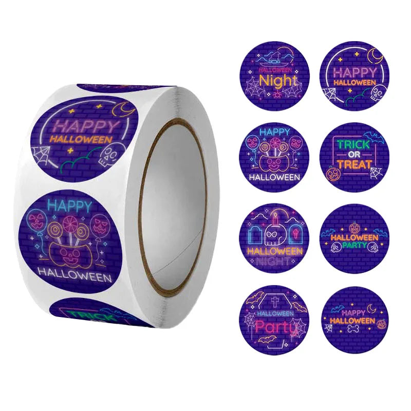 500Pcs Round Cartoon Halloween Day Trick or Treat Stickers 2.5cm/1'' Roll DlY Craft Decoration Scrapbook Label Gift Sealing