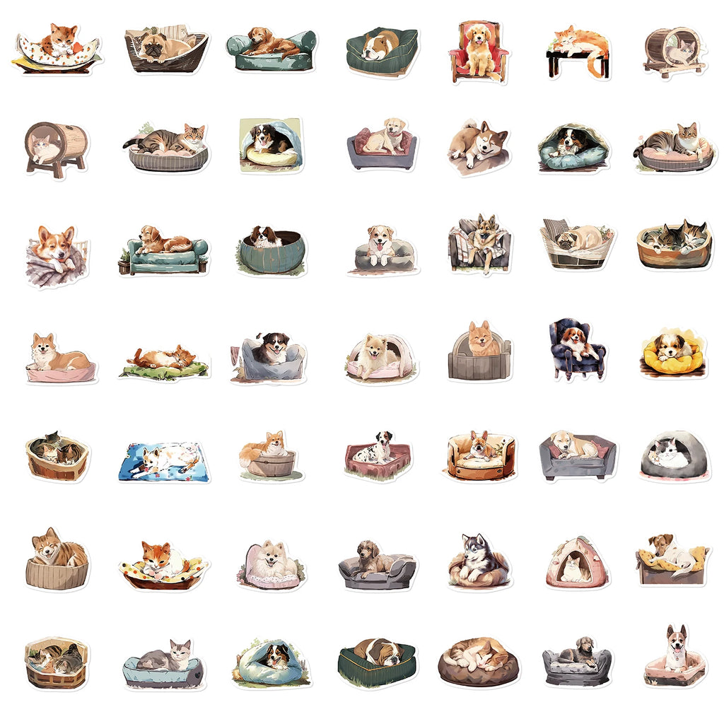 50PCS Comfortable cats and dogs Sticker Nostalgia Animal Phone Laptop Cafe Scrapbooking Art Picture Suitcase Expression Stickers