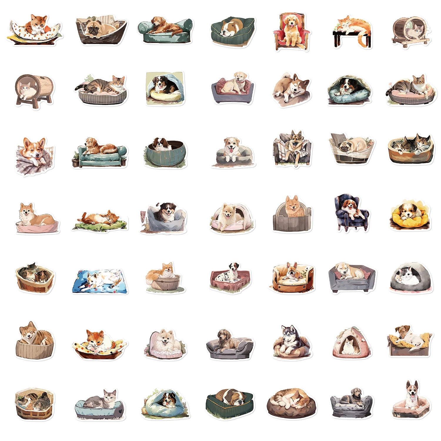 50PCS Comfortable cats and dogs Sticker Nostalgia Animal Phone Laptop Cafe Scrapbooking Art Picture Suitcase Expression Stickers