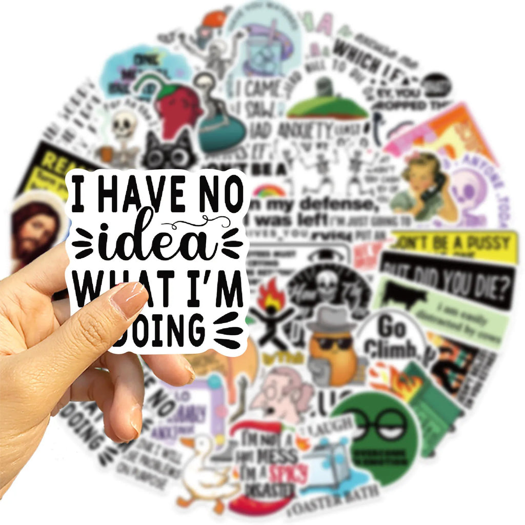 50PCS Funny Snarky Meme Stickers Cartoon Decals Decoration DIY Notebook Fridge Phone Bike Laptop Guitar Graffiti Stickers