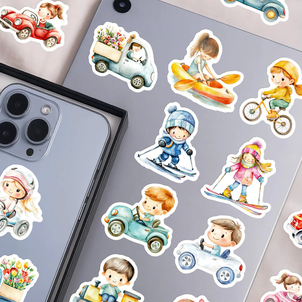 56pcs Fairy Tale Style Children's Daily Doodle Stickers DIY Decorations for Guitar Mobile Phone Case Notebook Student Stationery