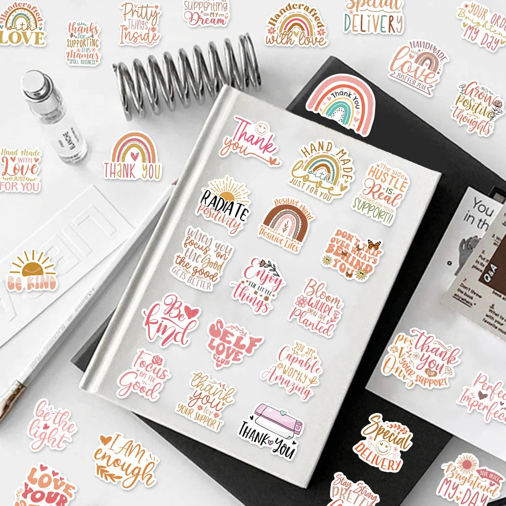 50PCS Boho Thank You Sticker Set Fun Stickers DIY Brochure Decoration Notebook Tablet Toy Stickers