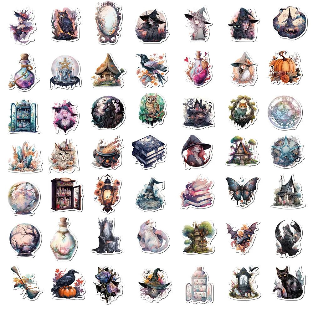 50/100PCS Realistic Witch Graffiti Stickers Decorative Guitar Notebook Luggage DIY Waterproof Stationery Stickers