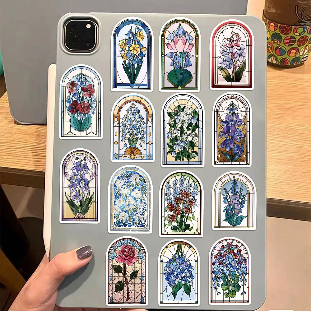 50PCS Creative Flower Colored Glass Decorative Stickers DIY Scrapbook Phone Case Laptop Tablet Decorative Toy Stickers