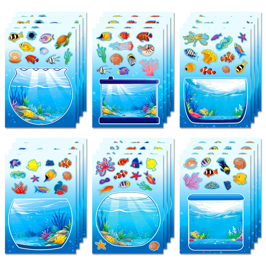 6/12PCS Underwater World Fish Tank Decoration Puzzle Stickers Cartoon Fun Puzzle Handmade Stationery Stickers