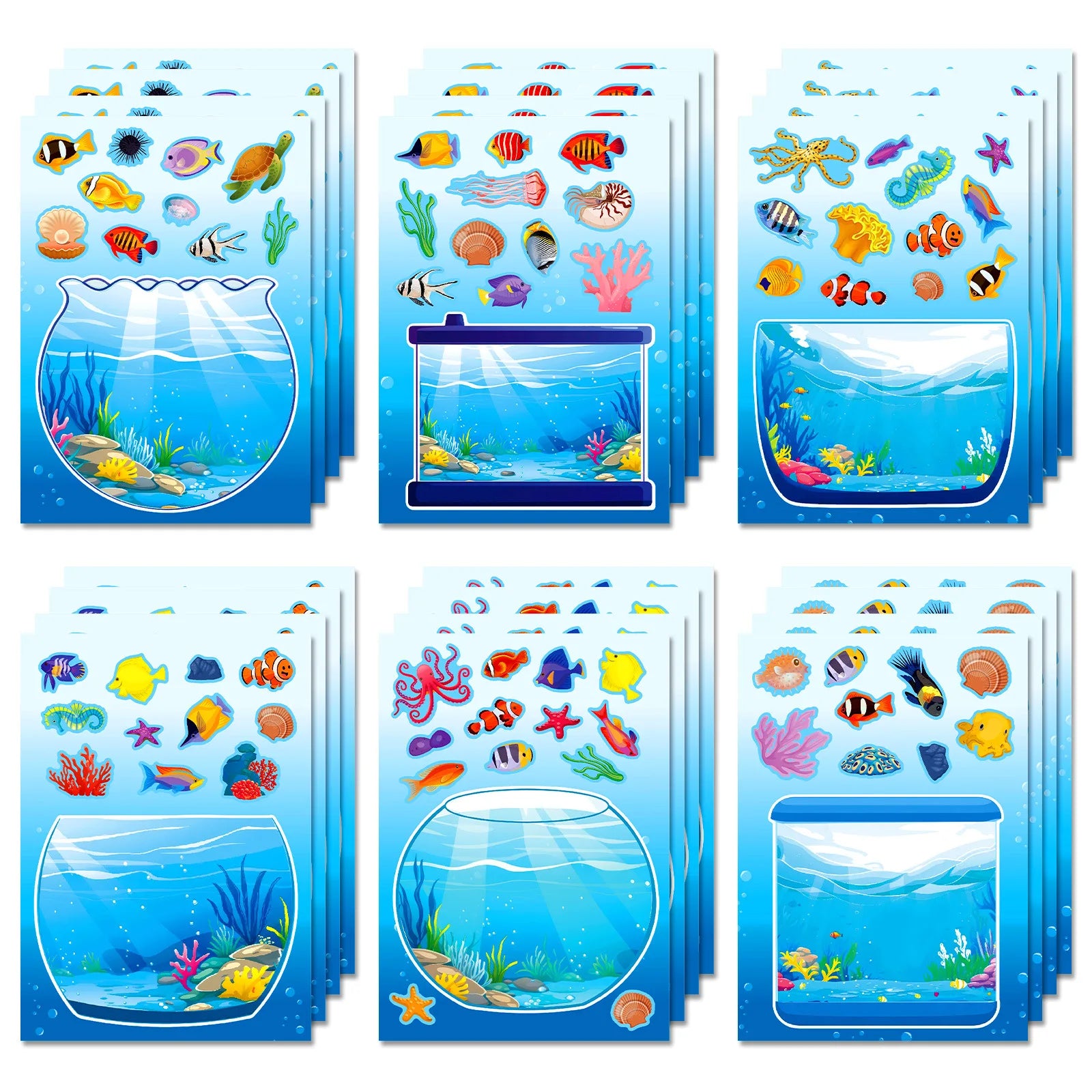 6/12PCS Underwater World Fish Tank Decoration Puzzle Stickers Cartoon Fun Puzzle Handmade Stationery Stickers