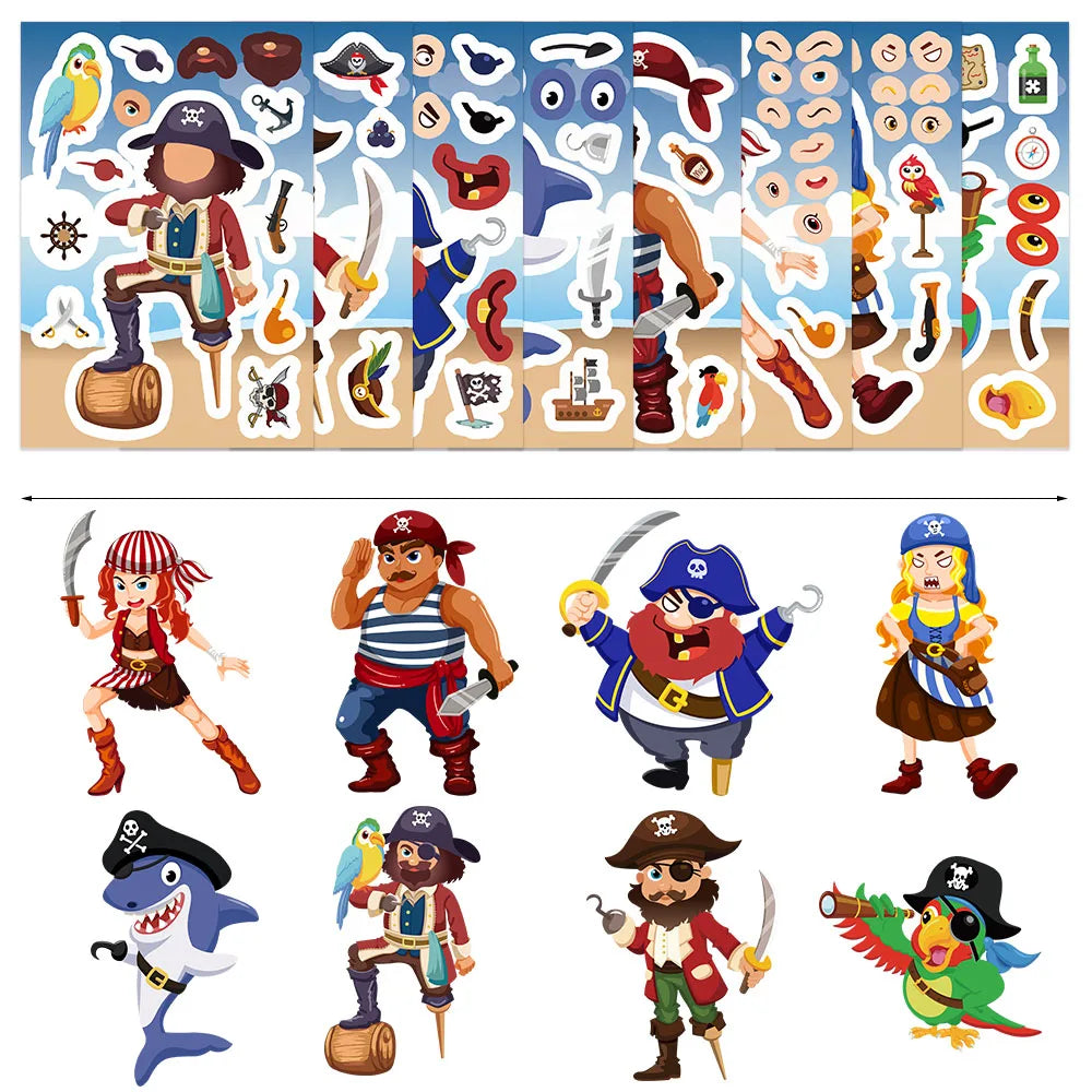 50PCS Sail Pirate Cartoon Collage Set DIY Brochure Decoration Notebook Tablet Reward Puzzle Toy Stickers
