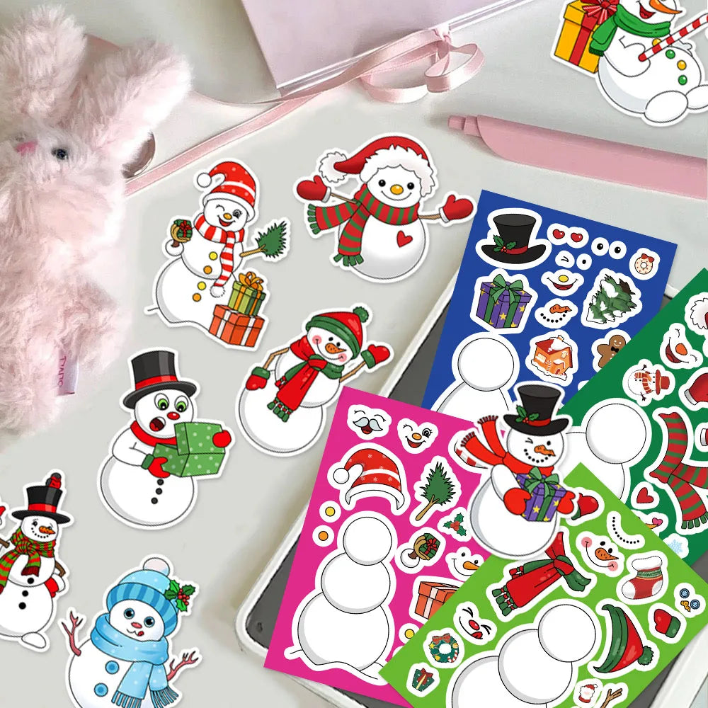 8PCS Winter Snowy Christmas Snowman Creative Collage DIY Suitable for Phone Cases, Tablets, Water Bottles, Puzzle Toys, Stickers
